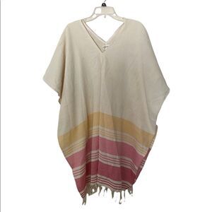 Tribe Alive Striped Fringed Cotton Beach Poncho